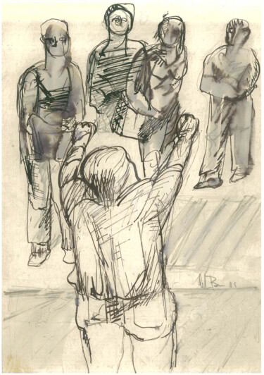 Dessin intitulée "assemblea" par Bruno, Œuvre d'art originale, Encre