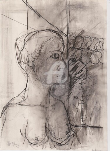 Drawing titled "donna-nel-bagno" by Bruno, Original Artwork, Ink