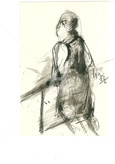 Disegno intitolato "donna che pensa" da Bruno, Opera d'arte originale, Inchiostro