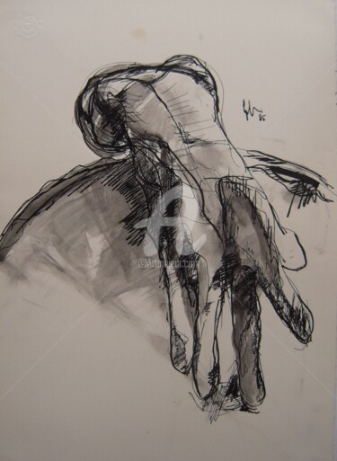 Disegno intitolato "guanti di gomma" da Bruno, Opera d'arte originale, Inchiostro