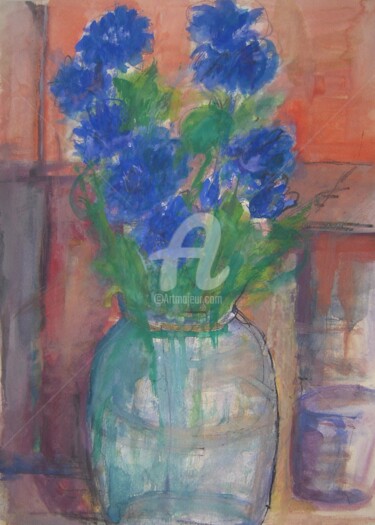 Disegno intitolato "vasocon-fiori-azzur…" da Bruno, Opera d'arte originale, Altro