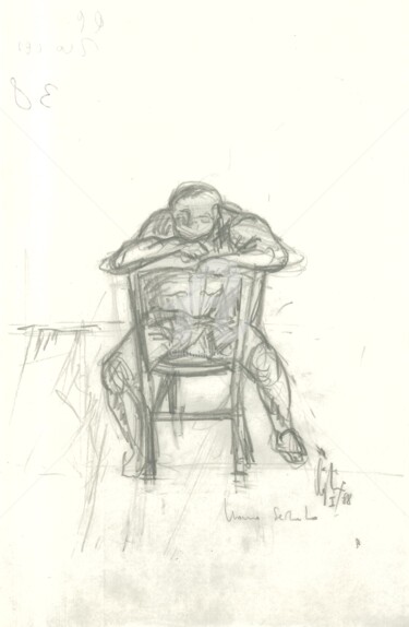 Drawing titled "uomo seduto" by Bruno, Original Artwork, Pencil
