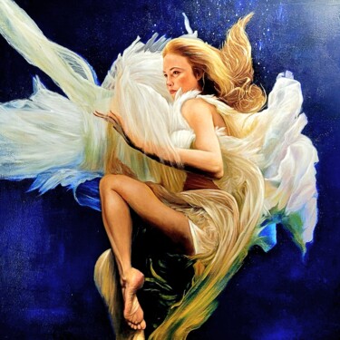Painting titled "Sirena Blanca" by Gorka Gonzalez Crespo, Original Artwork, Oil Mounted on Wood Stretcher frame