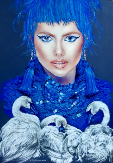 Pintura titulada "cisne azul" por Gorka Gonzalez Crespo, Obra de arte original, Pastel Montado en Cartulina