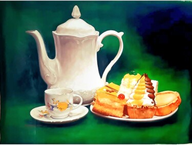 Painting titled "unos pasteles con u…" by Gorka Gonzalez Crespo, Original Artwork, Oil Mounted on Wood Stretcher frame
