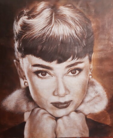 Painting titled "Audrey" by Gorka Gonzalez Crespo, Original Artwork, Oil Mounted on Wood Stretcher frame