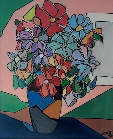 Schilderij getiteld "flores en una tarde…" door Gorka Gonzalez Crespo, Origineel Kunstwerk, Olie Gemonteerd op Frame voor ho…