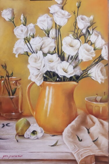 Pintura intitulada "flores" por Gorka Gonzalez Crespo, Obras de arte originais, Pastel Montado em Cartão