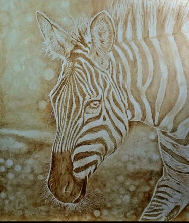 Malarstwo zatytułowany „zebra” autorstwa Gorka Gonzalez Crespo, Oryginalna praca, Olej Zamontowany na Drewniana rama noszy