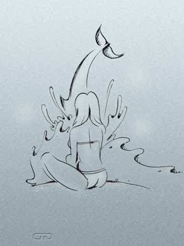 Рисунок под названием "Девочка и дельфин." - Goshanik, Подлинное произведение искусства