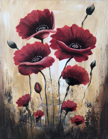 Painting titled "Poppies # 4" by Malgorzata Kuraczyk, Original Artwork, Acrylic