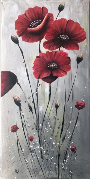 Painting titled "My poppies" by Malgorzata Kuraczyk, Original Artwork, Acrylic