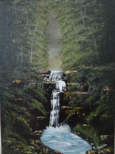 Painting titled "A little waterfall…" by Malgorzata Kuraczyk, Original Artwork, Acrylic