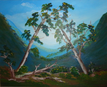 Painting titled "Behind the trees" by Malgorzata Kuraczyk, Original Artwork