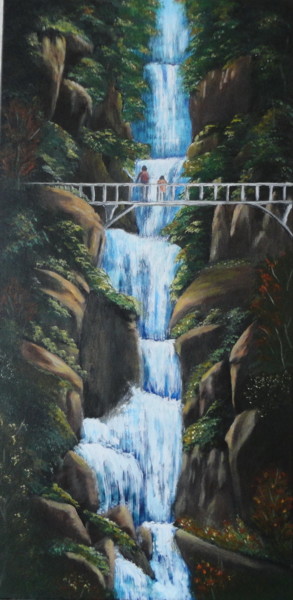 Painting titled "Waterfall" by Malgorzata Kuraczyk, Original Artwork, Oil
