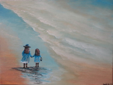Painting titled "Kids on the beach" by Malgorzata Kuraczyk, Original Artwork