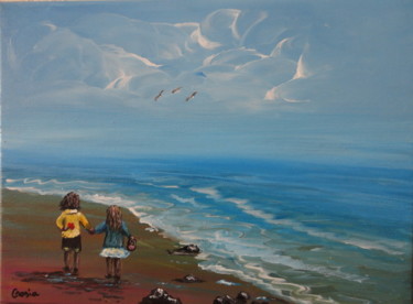 Painting titled "Kids on the beach #…" by Malgorzata Kuraczyk, Original Artwork