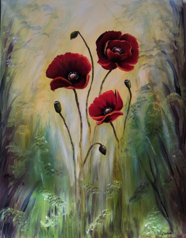 Painting titled "3 poppies" by Malgorzata Kuraczyk, Original Artwork