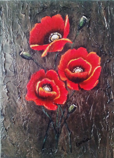 Painting titled "poppies 2" by Malgorzata Kuraczyk, Original Artwork, Acrylic
