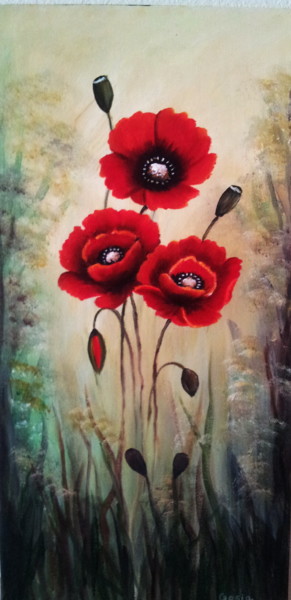 Painting titled "poppies 1" by Malgorzata Kuraczyk, Original Artwork, Other