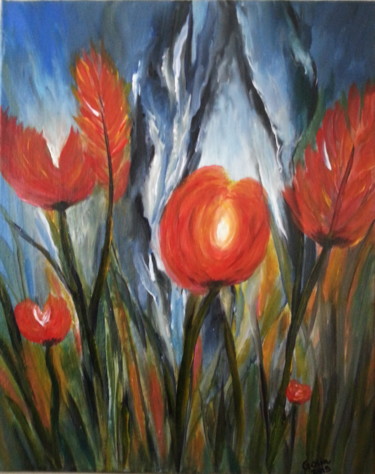 Painting titled "Abstract flowers" by Malgorzata Kuraczyk, Original Artwork