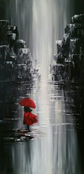 Painting titled "Lady in the rain" by Malgorzata Kuraczyk, Original Artwork