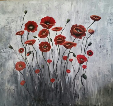 Painting titled "Abstract poppies" by Malgorzata Kuraczyk, Original Artwork