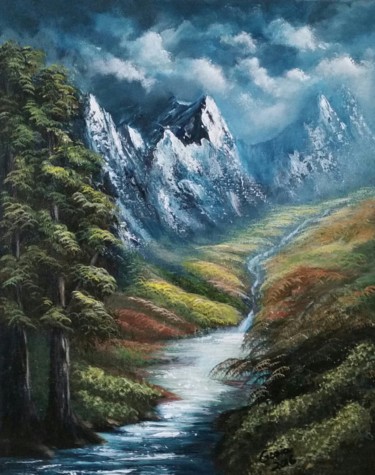 Painting titled "River in the mounta…" by Malgorzata Kuraczyk, Original Artwork