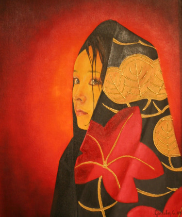 Peinture intitulée "Le Obi Noir et Rouge" par Catherine Gosselin, Œuvre d'art originale, Huile Monté sur Châssis en bois