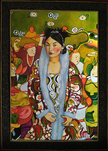 Peinture intitulée "La Mongole Klimtée" par Catherine Gosselin, Œuvre d'art originale, Huile