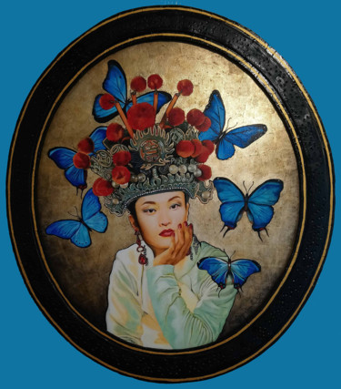 Peinture intitulée ""La Japonaise à la…" par Catherine Gosselin, Œuvre d'art originale, Huile Monté sur Châssis en bois