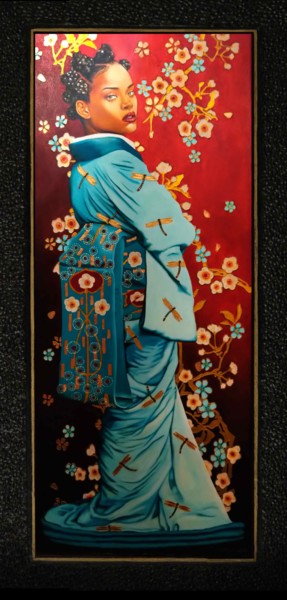 Painting titled "Les Libellules d'Or" by Catherine Gosselin, Original Artwork, Oil Mounted on Wood Stretcher frame