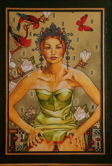 Painting titled "Oz" by Catherine Gosselin, Original Artwork, Oil Mounted on Wood Stretcher frame