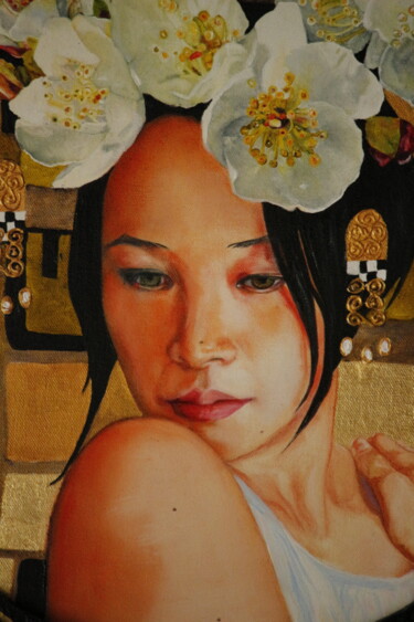 Painting titled "Reiri" by Catherine Gosselin, Original Artwork, Oil Mounted on Wood Stretcher frame