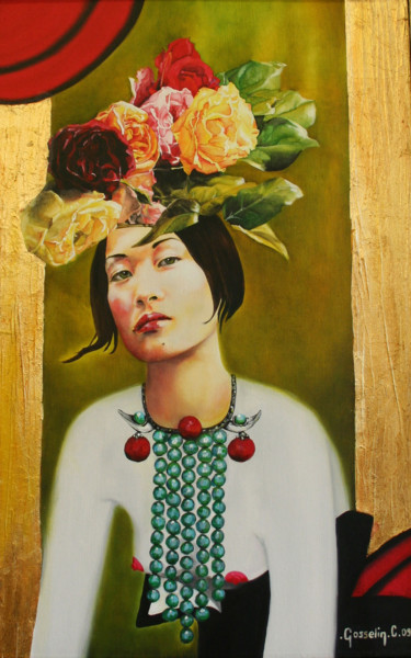 제목이 "La Couronne de Roses"인 미술작품 Catherine Gosselin로, 원작, 기름 나무 들것 프레임에 장착됨