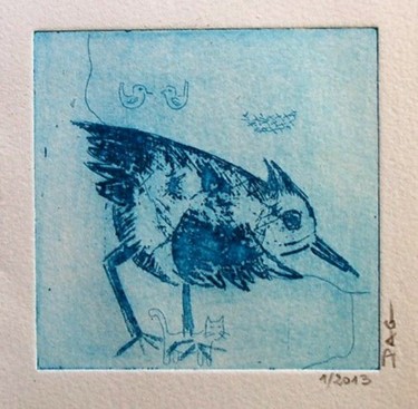 Gravures & estampes intitulée "L'oiseau bleu" par Pag, Œuvre d'art originale, Gravure