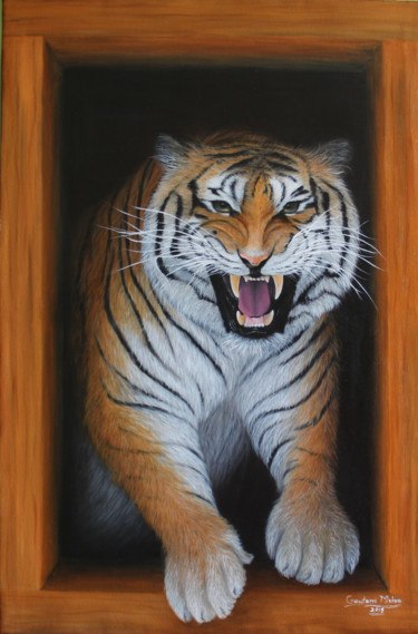Pittura intitolato "Tiger" da Goutami Mishra, Opera d'arte originale, Olio