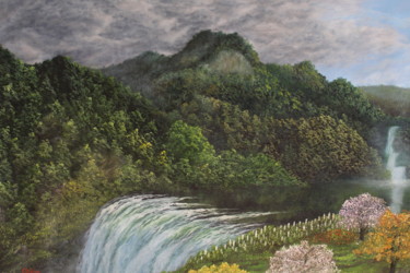 Painting titled "Mountain Range Wate…" by Goutami Mishra, Original Artwork, Oil