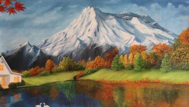 Painting titled "Peace in Mountain" by Goutami Mishra, Original Artwork, Oil
