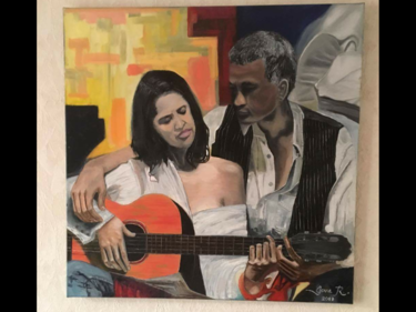 Painting titled "Ma guitariste" by Gova, Original Artwork, Oil