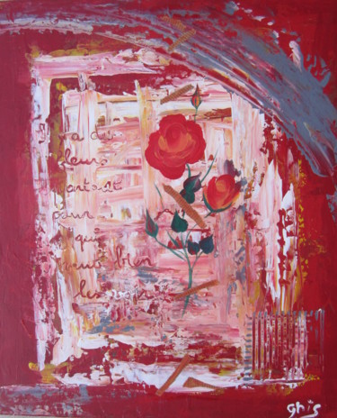 Malerei mit dem Titel "Qui aime les fleurs" von Ghislaine Labalme, Original-Kunstwerk, Acryl