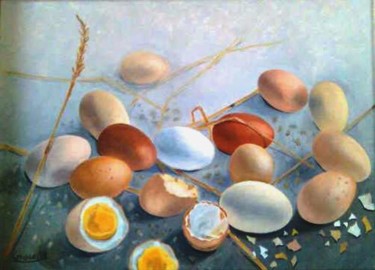 Painting titled "oeufs" by Grace Fleyfel, Original Artwork
