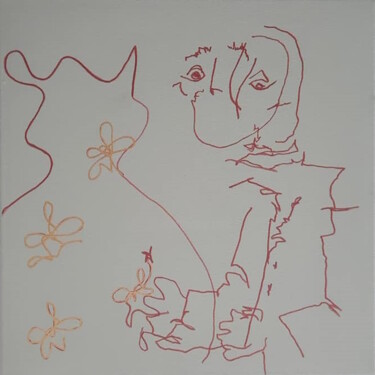 「Chat」というタイトルの絵画 Grâce Pégéronによって, オリジナルのアートワーク, アクリル ウッドストレッチャーフレームにマウント