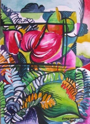 Painting titled "anthurium" by Grace Choong, Original Artwork