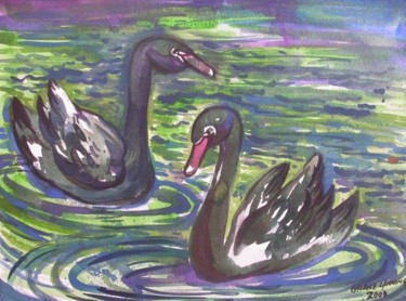 Painting titled "Black swans" by Grace Choong, Original Artwork