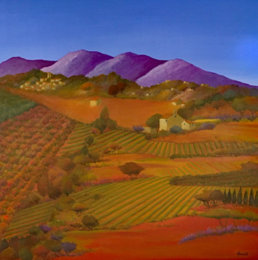Картина под названием "Les collines aux la…" - Graciela Grimaldi, Подлинное произведение искусства, Акрил Установлен на Дере…