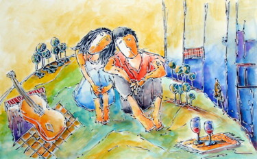 Peinture intitulée "PicNic" par Grácio Freitas, Œuvre d'art originale, Acrylique Monté sur Carton