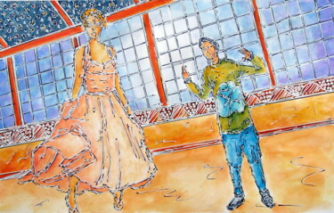 Painting titled "Dança" by Grácio Freitas, Original Artwork, Acrylic Mounted on Cardboard