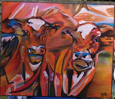 Schilderij getiteld "Cows Colorfull" door Graddy Been, Origineel Kunstwerk