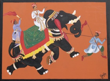 Schilderij getiteld "Indian elephant" door Graddy Been, Origineel Kunstwerk